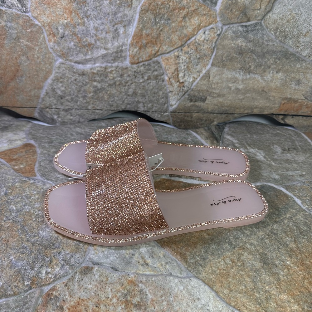 Anna & Ava Women Flat Sandals Sz 7 Pink/gold glitter